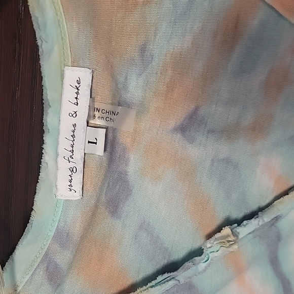 YOUNG FABULOUS & BROKE Loni Button Tee Tie Dye In Sedona In Pink Sz L NWOT - Picture 4 of 5